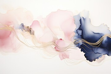 Generative AI : Arrangements watercolor Illustration and gold elements, on white background. 