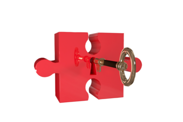 Digital png illustration of red puzzle with key on transparent background