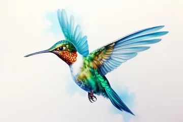 Photo sur Plexiglas Colibri Generative AI : Humming bird isolated in white background, watercolor