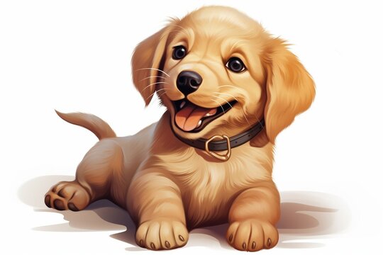 Generative AI : Happy Puppy Dog Illustration on white background