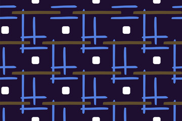 Seamless vector pattern with hand drawn stripes in blue and white colors.