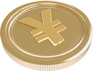 Digital png illustration of gold yen coin on transparent background