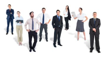 Digital png photo of diverse group of business people standing on transparent background