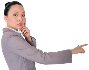 Papier Peint photo Lieux asiatiques Digital png photo of asian businesswoman pointing on transparent background