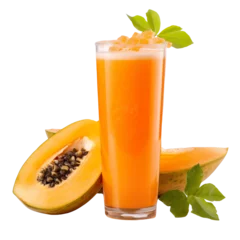 Tuinposter front view of papaya juice with ingredients isolated on a transparent white background  © SuperPixel Inc