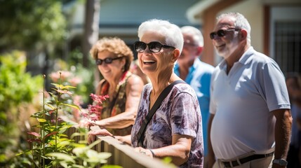 Golden Years Glow: Elderly Community Sharing Smiles and Basking in Retirement Bliss