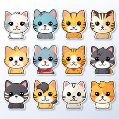 Fototapeta premium Set of cute cartoon cats. Vector illustration isolated on white background.