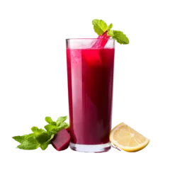 Schilderijen op glas front view of beetroot juice with ingredients isolated on a transparent white background  © SuperPixel Inc