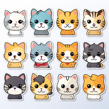 Set of cute cartoon cats. Vector illustration isolated on white background.