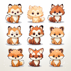 Fototapeta premium Set of cute cartoon foxes. Vector illustration isolated on white background.