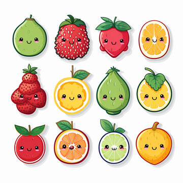 set of cute kawaii fruits kawaii characters vector illustration design