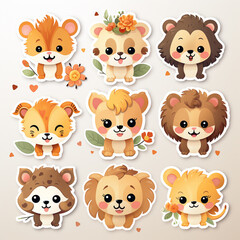 Fototapeta premium Cute cartoon animals stickers set. Vector illustration of cute animals.
