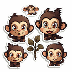 Monkey cartoon character set. Vector illustration isolated on white background.