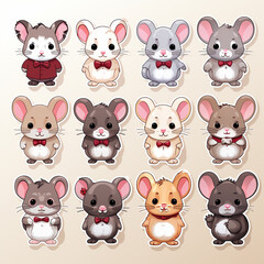 Set of cute cartoon mice. Vector illustration isolated on white background.