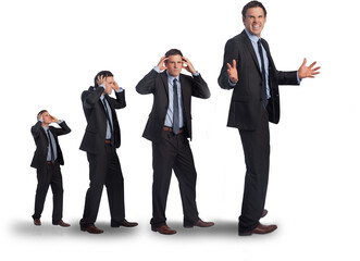 Digital png photo of four angry businessmen standing on transparent background