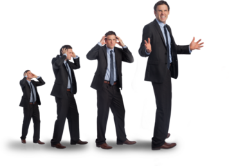 Digital png photo of four angry businessmen standing on transparent background