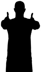 Digital png silhouette of man standing with thumbs up on transparent background