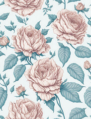 A watercolor seamless rose pattern, Image background pattern Ai generated.