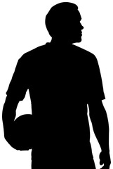 Digital png silhouette of sportsman standing with ball on transparent background