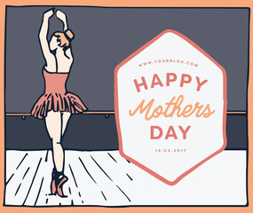 Digital png illustration of card with ballerina and happy mothers day text on transparent background