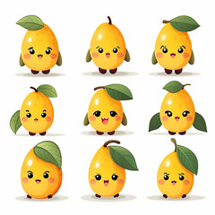 Cute cartoon mango character set. Vector illustration isolated on white background.