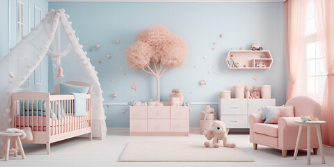 Designing a Stylish Baby's Room with Pastel Pink and Blue Tones