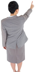 Digital png photo of back view of asian businesswoman pointing finger on transparent background