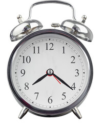 Digital png illustration of big silver alarm clock on transparent background