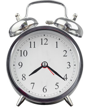 Digital png illustration of big silver alarm clock on transparent background