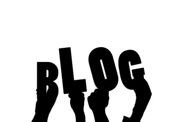 Digital png illustration of hands holding blog text on transparent background