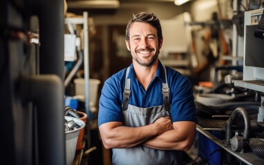 Fototapeta na wymiar Portrait of a plumber, small business owner