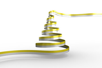 Digital png illustration of yellow and white spiral christmas tree on transparent background