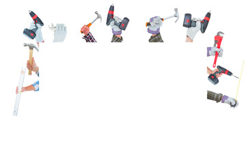 Naklejka premium Digital png photo of hands holding tools with copy space on transparent background