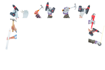 Digital png photo of hands holding tools with copy space on transparent background