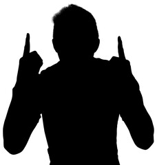 Digital png illustration of silhouette of sportsman with hands up on transparent background