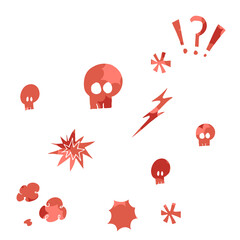 Digital png illustration of red skulls and clouds on transparent background