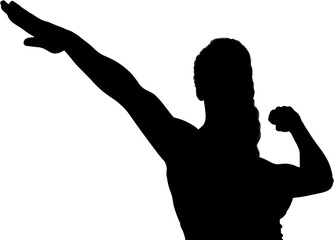 Digital png illustration of silhouette of sportswoman on transparent background