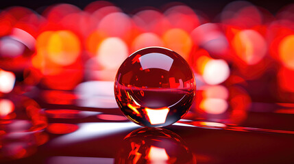 Luxurious and Elegant A Crystal Ball on a Glossy Red Glass Surface with Bokeh Background AI Generated