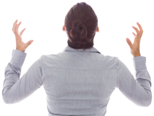 Digital png photo of back of angry biracial businesswoman on transparent background