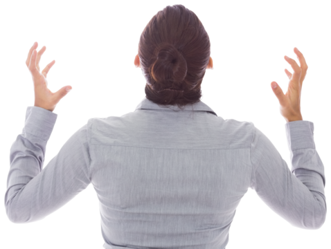 Digital png photo of back of angry biracial businesswoman on transparent background