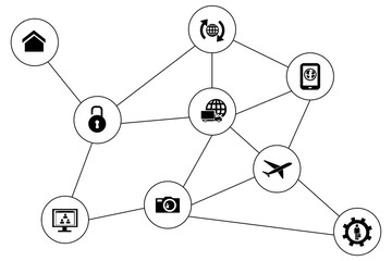 Digital png illustration of network of symbols on transparent background