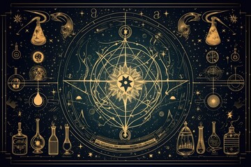Fototapeta premium Abstract background with elements of alchemy and occultism 