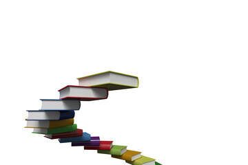 Digital png illustration of spiral stack of colourful books on transparent background