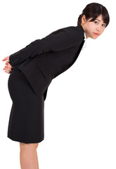 Digital png photo of asian businesswoman bending on transparent background