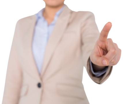 Digital png photo of midsection of asian businesswoman pointing on transparent background