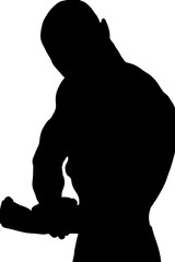 Digital png illustration of silhouette of sportsman showing muscles on transparent background