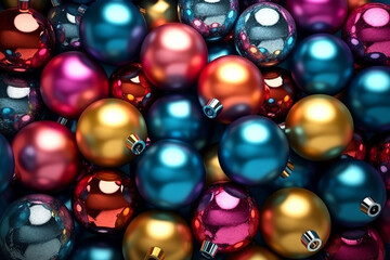 Close-up of colorful christmas baubles. 3D rendering