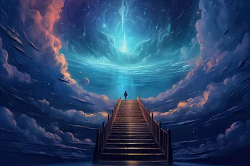 Foto op Plexiglas Person walking up stairway to heaven © jambulart
