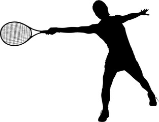 Digital png illustration of silhouette of female tennis player with racket on transparent background