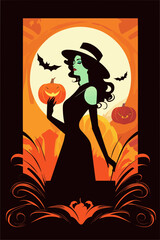 Halloween flat art vector illustration greeting card background 